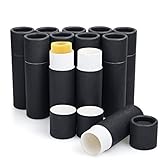 Furnido 12 Pcs 0.3 oz Paperboard Lip Balm Tubes,Push-Up Style,Empty Kraft Paper Lipstick Tube,Biodegradable Round Solid Perfume Lotion Lip Gloss Container Chapstick DIY Homemade Balm Holder - Black
