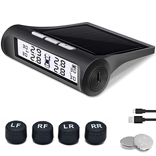 B-Qtech-Solar-Power-Tire-Pressure-Monitoring-System-TPMS-Tire-Monitor-with-4-External-Sensors-0-6Bar87Psi-Real-Time-Pressure-Temperature-Alarm-for-RV-Trailer-Pickup-Add-2-Additional-Batteries