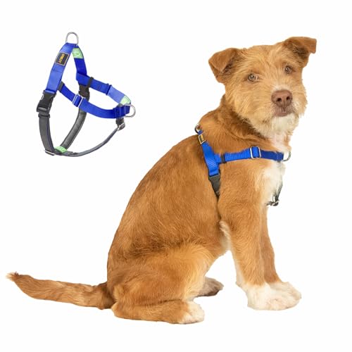 APDEXY Easy Walk No Pull Dog Harness, Freedom Walk with Front and Back Clips Stainless D-Rings, Comfortable, Sewn-in Instructions Tags for Easy Use, for Medium Dogs Weight 30-39lbs (Blue, M)