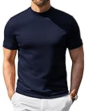 COOFANDY Mens Short Sleeve Mock Turtleneck Sweater Slim Fit Stylish Underwear Business Sweater Blue