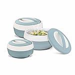 ASIAN Plastic Casserole Inner Stainless Steel Casserole Gift Set of 3 (600 ml, 1000 ml, 1500 ml), (Pestal Blue) | PU Insulated | BPA Free | Food Grade | Hot & Cold | Easy to Carry