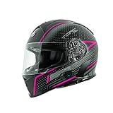 TORC T14B Bluetooth Integrated Mako Full Face Motorcycle Helmet With Graphic (Pink, Medium)