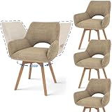 JIJIAN Juego de 4 Sillas de Comedor Giratorias 360° con Reposabrazos y Patas de Madera, Marrón