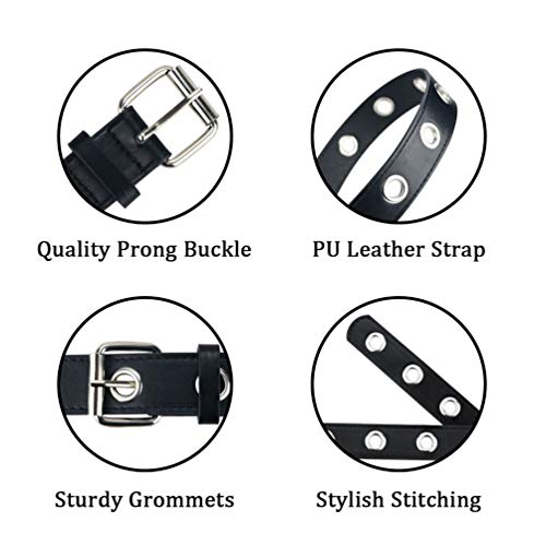 Image of Grommet Belt Women, Black Studded Belt Adjustable for Teens | Faux Leather, Single Grommets, Fashion Aesthetic Y2K Punk Goth Belt Accessory, For Jeans /Pants /Skirts