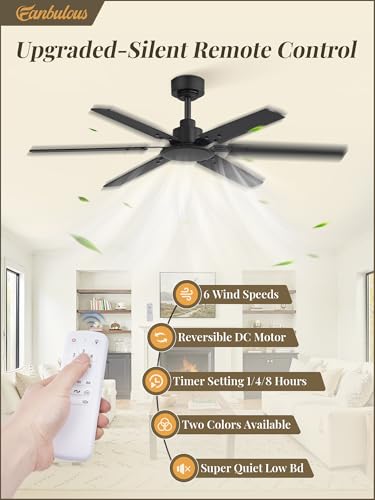 Fanbulous 2-Pack 48-inch 6-Speed Ceiling Fans (No Light), Quiet Reversible DC Motor with Remote 2-Color (black and walnut) Reversible Blades - image 2