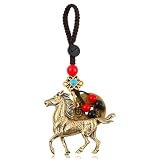 Ezymivs Horse Bag Charm, Brass Chinese Zodiac Horse Key Chain with Feng Shui Coins Chinese Good Luck Charm for Fortune Longevity Wealth Success
