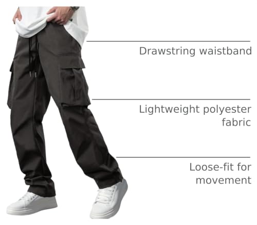 Image of Comdecevis Men's Casual Cargo Pants Workout Joggers Stretch Sweatpants Hiking Drawstring Tactical Pants with Multi Pockets