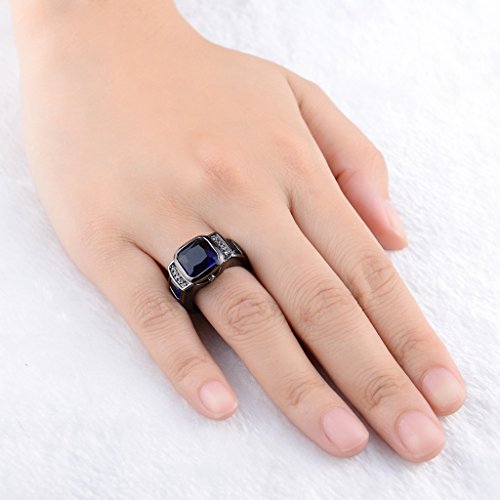 Huanhuan Unisex Classic Black Gold Plated Fashion Square Blue Cubic Zirconia Comfort Fit Wedding Band Rings For Engagement Size 7 #TOP1