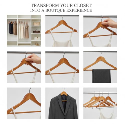 Image of Funster Wooden Hangers for Clothes - Premium Solid Wood Coat Hangers, Durable Anti-Slip Notches, Heavy Duty Clothes Hanger Set for Wardrobe, Shirts, Suits, Dresses (Pack of 12, Brown)