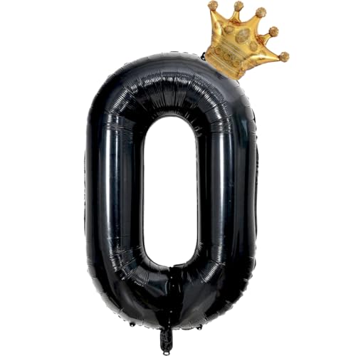 Age to Perfection Birthday Decorations Crown Balloons for Men Women Large Black 0 Balloon Numbers for Men Boy Birthday Party Decorations Party Supplies(Number 0 Balloon)