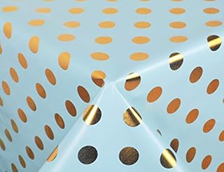 Vinylla Metallic Gold Polka Dot on Duck Egg Easy Wipe Clean PVC Tablecloth