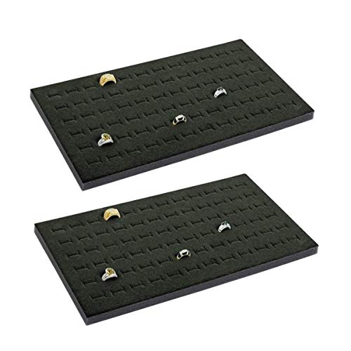 CuteBox 2 Piece 72 Slot Black Jewelry Travel Ring Inserts Display Pads Black Foam (14.25” x 7.6” x .5”) for Jewelry Display, Retail, Showcase, Countertop, Storage, Organization