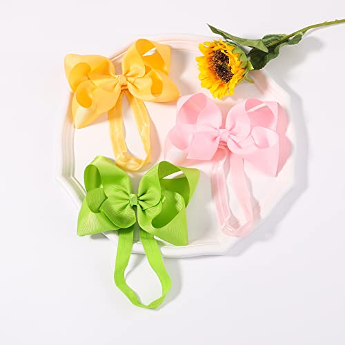 Jollybows 20Pcs Baby Girls Grosgrain Ribbon Hair Bows Headbands 6" Elastic Hair Band Hair Accessories For Infants Newborn (Multicoloured 6“ Bows Elastic Headband) #TOP2