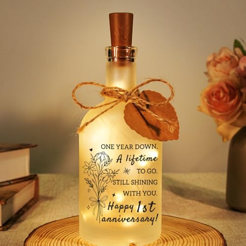 1st Wedding Anniversary Bottle Night Light for Couple Husband Wife Paper Wedding Anniversary Decoration for Him Her Romantic 1st Wedding Gifts with Companionship Quotes & Writing Card