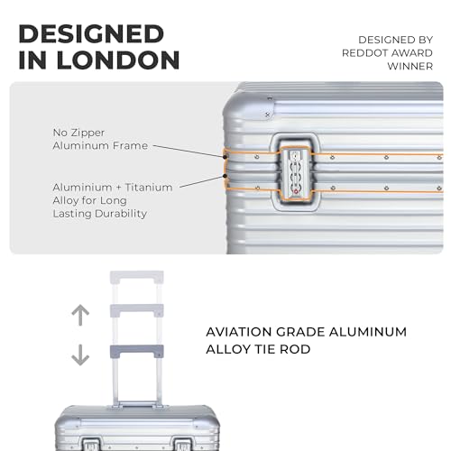 Image of Verage Luxe Aviator 100% Aluminum Hardside Spinner Luggage with Multi-Directional Wheels and Telescoping Handle (Silver)