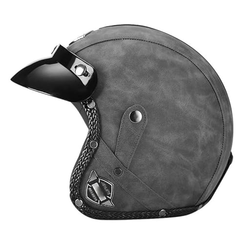 Casco jet vintage de cuero para scooter urbano y rutas de fin de semana