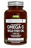 Pure & Essential High Absorption Omega-3 Wild Fish Oil 1360mg, EPA DHA 1000mg & Astaxanthin 1mg, Lemon Flavor, 180 Capsules