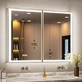 QueenFun 40x30 Lights Medicine Mirror Cabinet, Beveled Brushed Nickel Frame