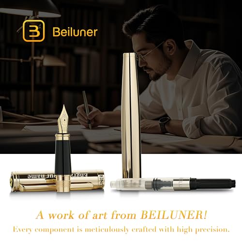 Image of BEILUNER Gold Personalized Fountain Pen,Stunning Luxury Surface,24K Gilded Nib(Fine),Gorgeous 24K Gold Finish, Ink Converter,Fancy Gift for Men&Women-Elegant, Graduation,Office Pens for Writing