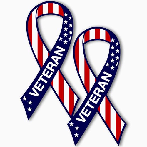Image of Magnet Me Up American Flag Veteran Ribbon Magnet Decal, 3.5x7 Inches, 2 Pack Heavy Duty Automotive Magnet for Car Truck SUV, Made in USA