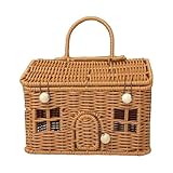 Cesta de almacenamiento – Contenedor de mimbre tejido, estante organizador portátil, diseño en forma de casa, función de recinto superior seguro, organizadores decorativos para el hogar, construcción