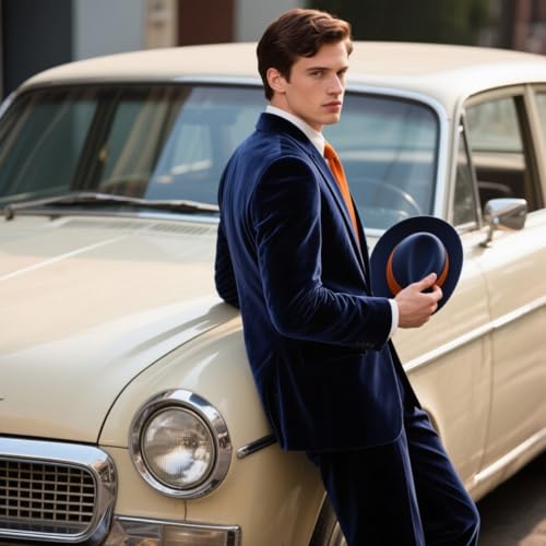 Retro Mens Velvet Suits Slim Fit Peak Lapel Tuxedo 3 Piece Satin Blazer Vest Pants Set Prom Party Banquet Men Suit Wedding3