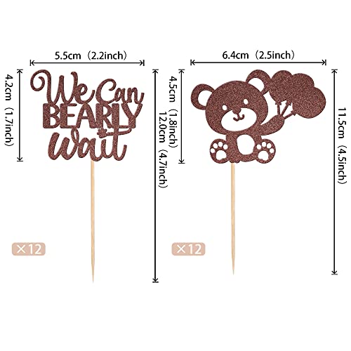 Zhuoweism B0BMZVVD7H 24 Pcs We Can Bearly Wait Cupcake Toppers Glitter Balloon Bear Cupcake Picks Baby Shower Cake Decorations thumb #1