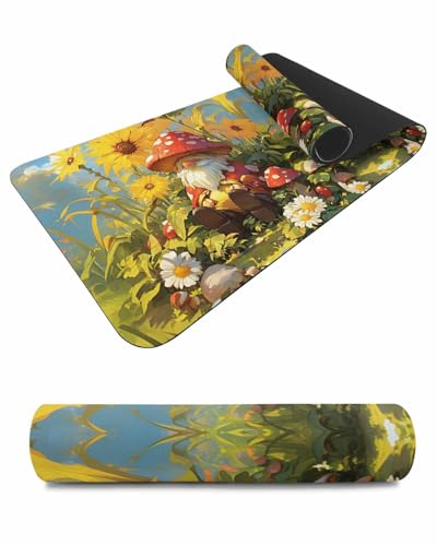 Debedcor Heat Proof Table Pads Waterproof Decorative, Fall Mushroom Gnomes Non-Slip Table Countertop Protector, Rustic Sunflower Daisy Insulation Mat for Dining Room, 48 x 12 Inches