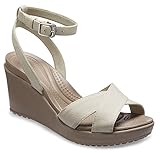 Crocs Women's Leigh II Ankle Strap W Wedge Sandal, Oatmeal/Mushroom, 8 M US