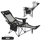 Overmont Reclining Camping Chair with Removable Footrest - 4-Position Adjustable Folding Lounge Chair for Adults with Removable Pillow Carry Bag - Support 300LBS Portable for Outdoor Beach Lawn Patio