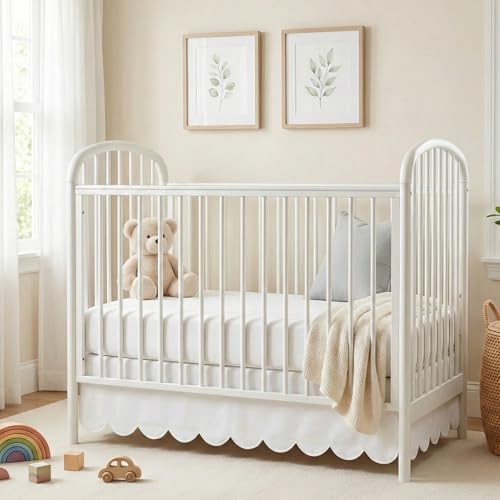 White Crib Skirt 28 x 52 Inch 14 Inch Drop Scalloped Edge