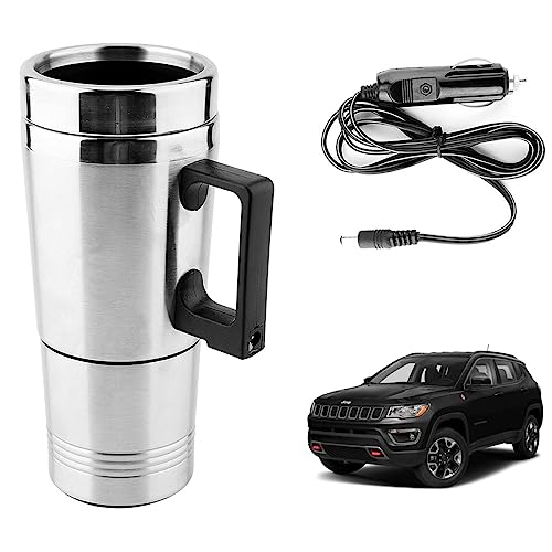 Image of Oshotto 12V Stainless Steel Car Heating Kettle /Mug, Travel Friendly electric Tea /Coffee maker Compatible with Jeep Compass Trailhawk (300ml) - Silver