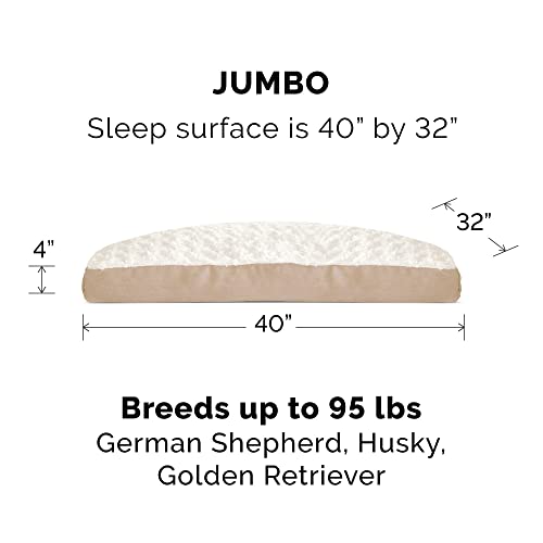 Image of Furhaven Pillow Dog Bed for Large Dogs w / Removable Washable Cover - Ultra Plush Faux Fur & Suede Mattress - Cream, Jumbo /XL