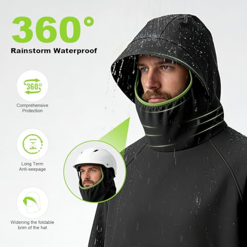Image of PALAY High Collar Motorcycle Raincoat with Hood, Folding Hand Guard Flaps, PVC Full-Cover Riding Poncho with Front Pocket, Adult Women Raincoat for E-Bike, Scooter & Outdoor Riding