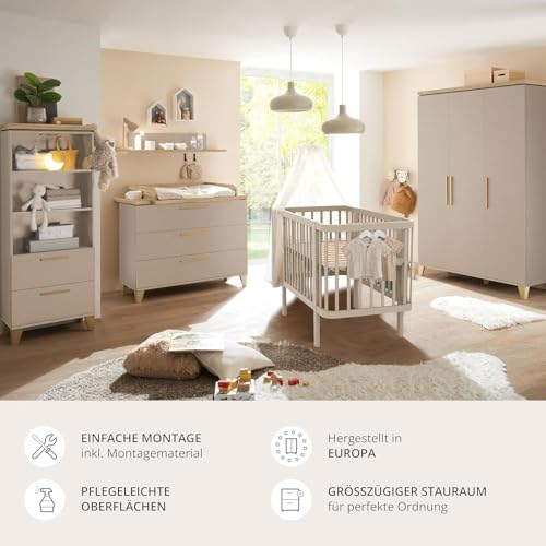 Stella Trading Hilda PEPPINI Kommode inkl. Wickelaufsatz mit 3 Schubkästen in Mauvella Oak – praktisches & modernes Babyzimmer-Möbel – 120 x 108,7 x 77 cm (B/H/T)