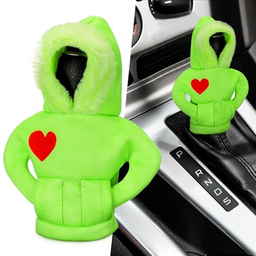 Wonderjune Christmas Car Gear Shift Hoodie Decoration Halloween Funny Gear Shift Cover Mini Universal Knob Hoodie Cover for Automotive Car Interior Accessories Gadgets Gift(Green Novel)