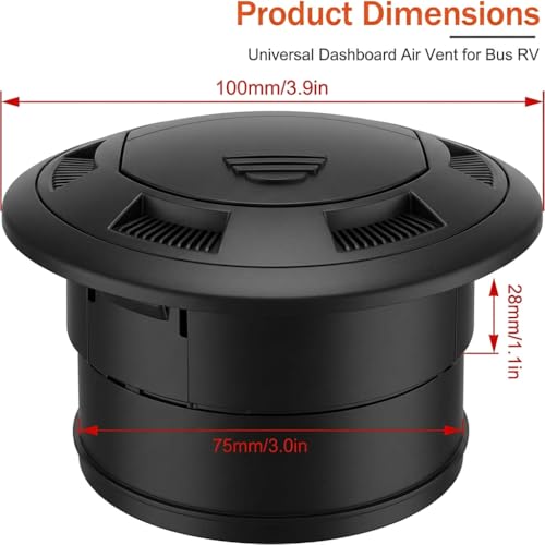 Image of 75mm RV Vent Covers, Dashboard Air Conditioning Deflector, Side Roof Air Black Vent Outlet, Mount Round Louvered Dash Vent Exhaust Grille Universal Dashboard Air Vent for Bus RV