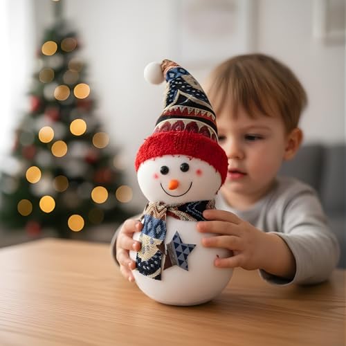 Image of Crackles Snowman Decoration 26CM with Scarf & Hat | Cute Christmas Snowman Figurine for Table, Home & Xmas Tree Decor | Festive Ornament for Party & Gifts