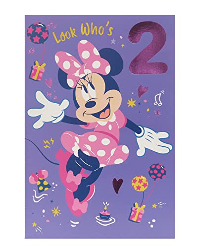 UK Greetings Cartão de 2º aniversário para meninas, cartão de aniversário de Minnie Mouse, cartão de aniversário de 2 anos, cartão de aniversário da Disney, multicolorido (698237-0-1)