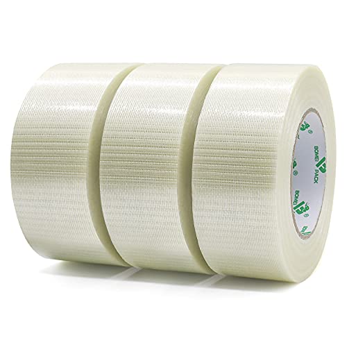BOMEI PACK Ruban adhésif à filament bidirectionnel renforcé 50 mm x 50 m pour emballage haute performance 3 rouleaux