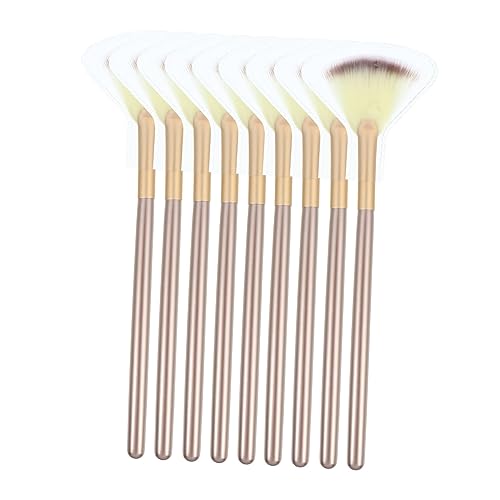 PATKAW 9 Piezas Pincel De Maquillaje En Forma De Abanico Facial Maquillaje De Resaltadores Porta Brochas De Maquillaje Con Tapa Maquillaje Iluminador Soplo Paraca Golden Fibra Artificial