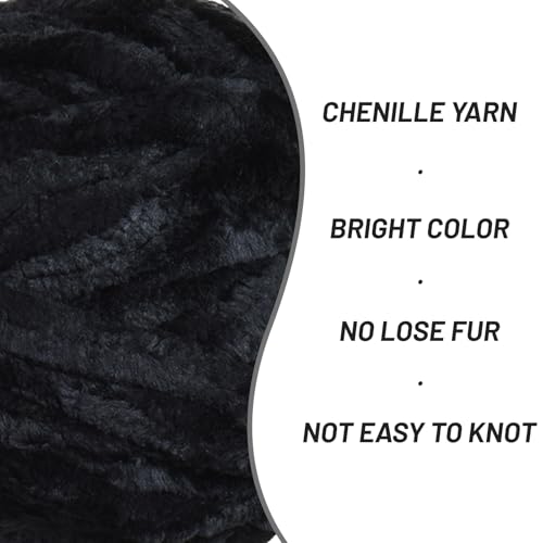 Image of Fuzzy Chunky Chenille Yarn for Crocheting,Soft Plush Yarns for Hand Knitting,Bulky 3x100g(3x49.2 yd) Baby Blanket Yarn for Crocheting Amigurumi,Crochet Fluffy Velvet Yarns (Black)