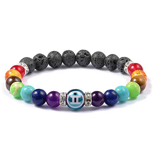 Pulsera De Pareja Piedras Naturales Curativas Reiki Yoga Pulseras De La Suerte Piedra De Lava Pulsera Chakras Geminis Pulsera Constelación Pulsera Elástica Meditación Relajarse Para Hombres Unisex Cover