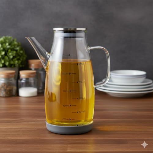 Image of The Better Home Glass Oil Bottle Dispenser 1000 ML (1Pcs) Large Glass Oil Dispenser Bottle with Lid | Leakproof Glass Oil and Vinegar Dispenser with Measurement | Olive Oil Bottle Dispenser