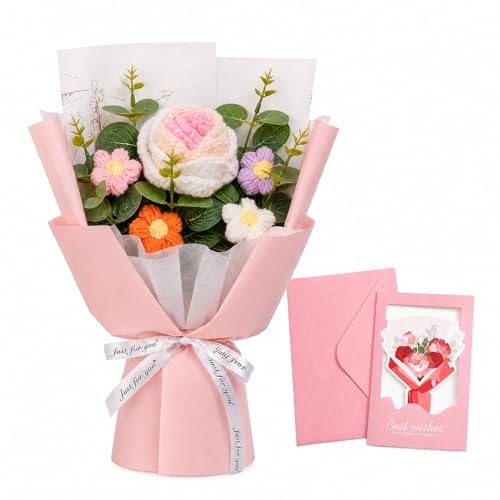 Vetin 2er Set gehäkelte Verlauf-Rose Pop-Up Blumenstrauß Grußkarte
