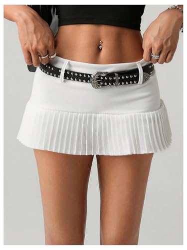 MakeMeChic Women's Summer Y2K Pleated A Line Mini Skirt Drop Waisted Flared Hem Short Skirts3