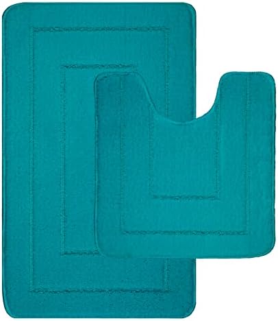 LifeStyle Comfort Ltd Non Slip Bath Mat 2 Piece Ichra Extra Soft Water Absorbent Bathroom Mats 100% Polypropylene Washable Pedestal Bath Rug Shower Bath Mat Bathroom Rug for Toilet (Black)