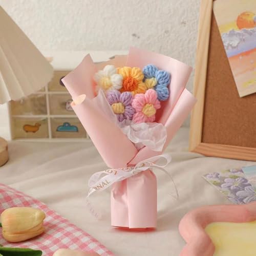 Image of OXYGLOBE Fabric Crochet Flowers,Pink Crochet Flower Bouquet, Elegant Crochet Bouquet Apply to Birthday,Wedding, Mother's Day, Home Decoration, Handmade Flower Arrangement for Her