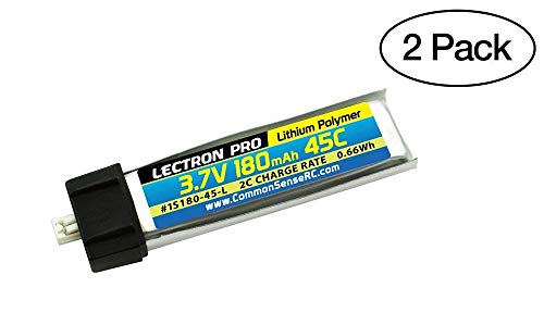 Common Sense RC 2-Pack of Lectron Pro 3.7 Volt - 180mAh 45C Lipos for Blade mCX, mCX2, mSR, mSR X, Nano QX, Nano CPX, and UMX AS3Xtra