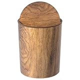 Muzrunq Bote de Basura Retro, Bote de Basura pequeño de Grano de Madera con Tapa abatible, de Redondo, Cesta de Reutilizable para Dormitorio, Sala de Estar, Cocina, baño, hogar con Tapa.